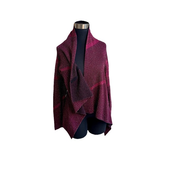 NWT Women's Warm Cardigan Sweater Sz. M Ethyl‎ Open Front Long Maroon&Black Cozy - Picture 1 of 10